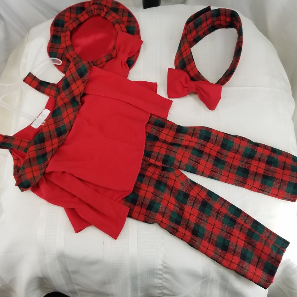 Party Pageant Red Plaid Pants, Top & Hat Outfit